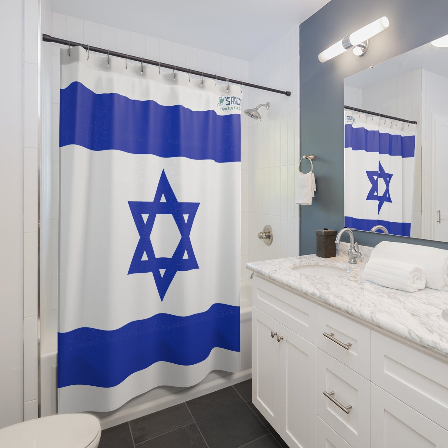 Patriotic Star of David Shower Curtain - Stylish Israeli Flag Design